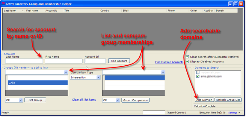 Active Directory Helper - Basic view